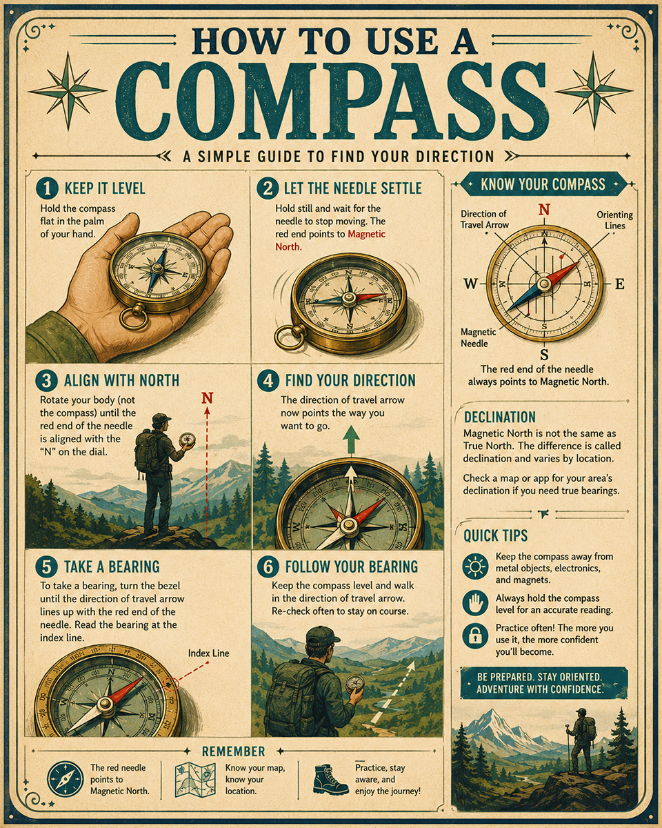 Chart - How to Use a Compass - Infographic Poster