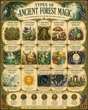 Chart - Types of Ancient Forest Magic - Vintage Infographic Poster