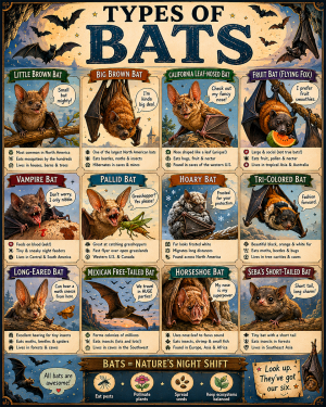 Chart - Types of Bat - Vintage Infographic Poster