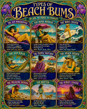 Chart - Types of Beach Bums - Infographic Poster