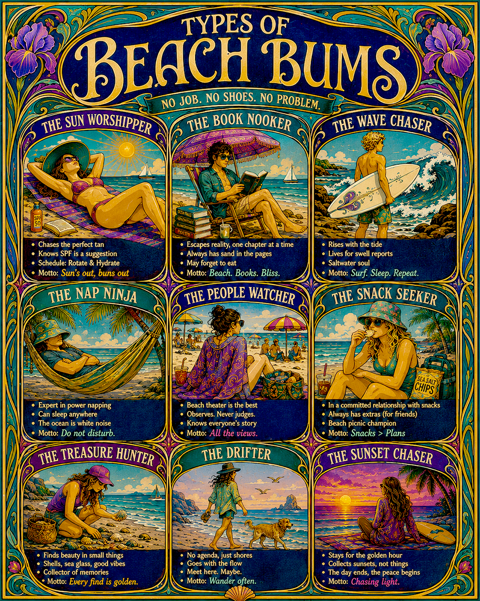 Chart - Types of Beach Bums - Infographic Poster