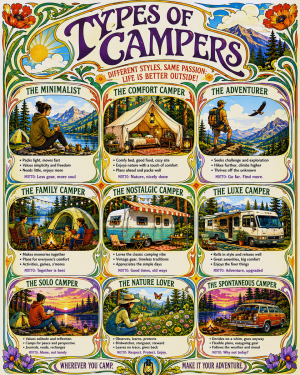 Chart - Types of Campers - Art Nouveau Infographic Poster