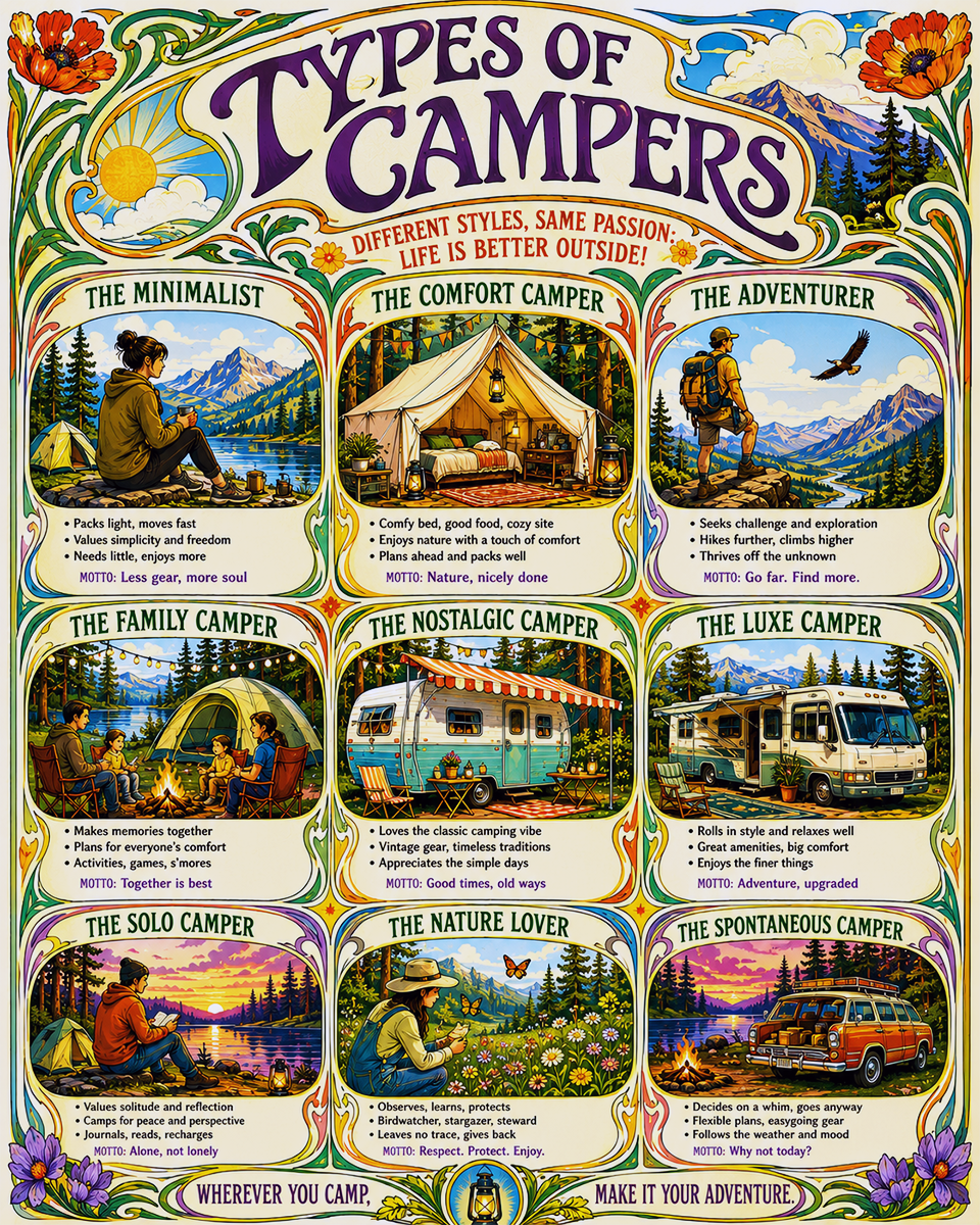 Chart - Types of Campers - Art Nouveau Infographic Poster
