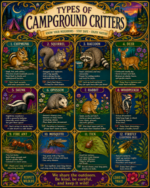 Chart - Types of Campground Critters - Art Nouveau Infographic Poster