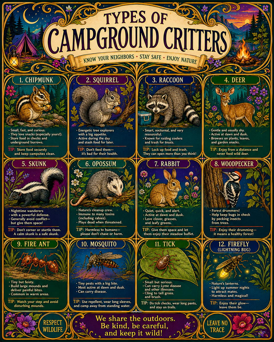 Chart - Types of Campground Critters - Art Nouveau Infographic Poster