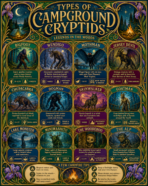 Chart - Types of Campground Crytids - Art Nouveau Infographic Poster