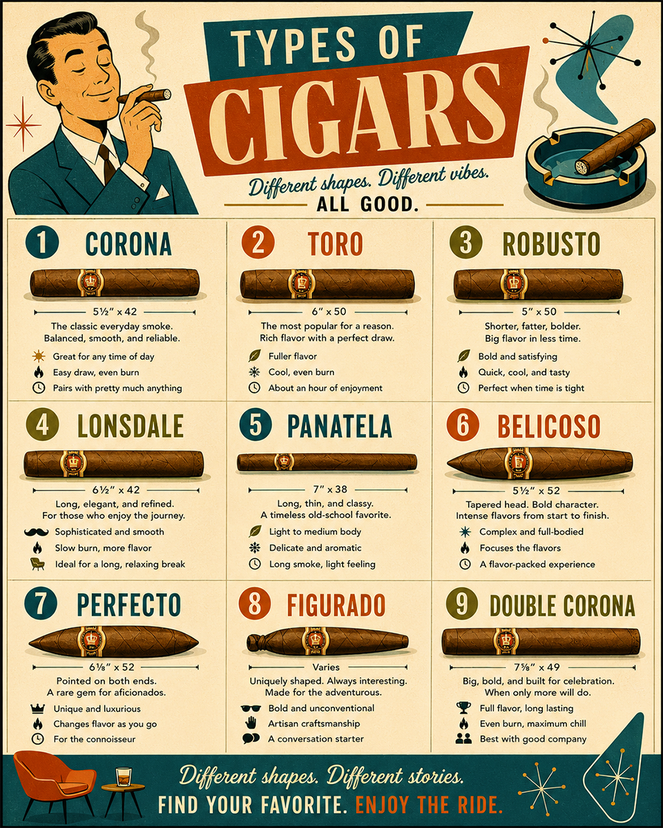 Chart - Types of Cigars - Gift Shop Artwork