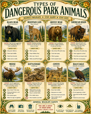 Chart - Types of Dangerous Park Animals - Art Nouveau Infographic Poster