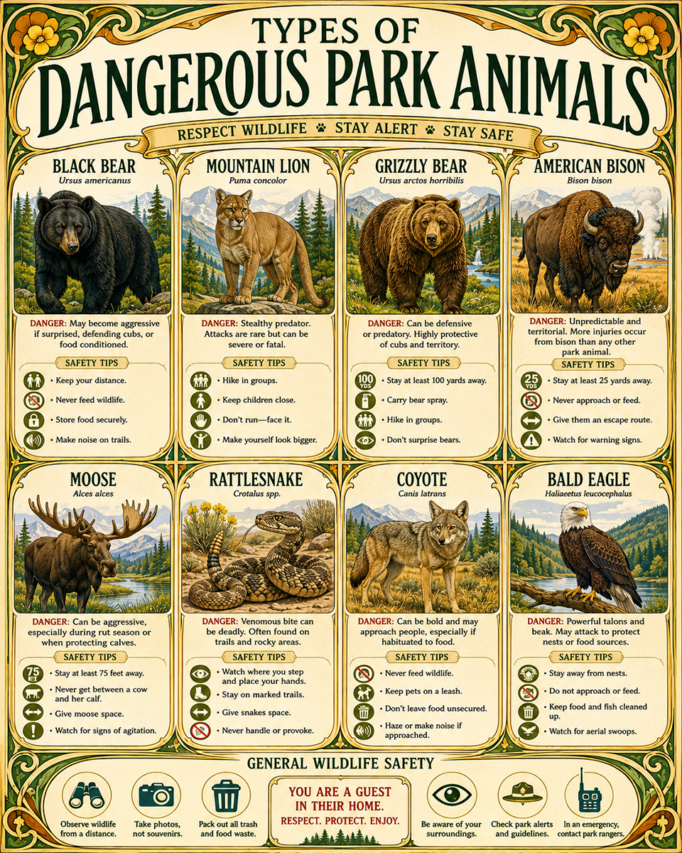 Chart - Types of Dangerous Park Animals - Art Nouveau Infographic Poster