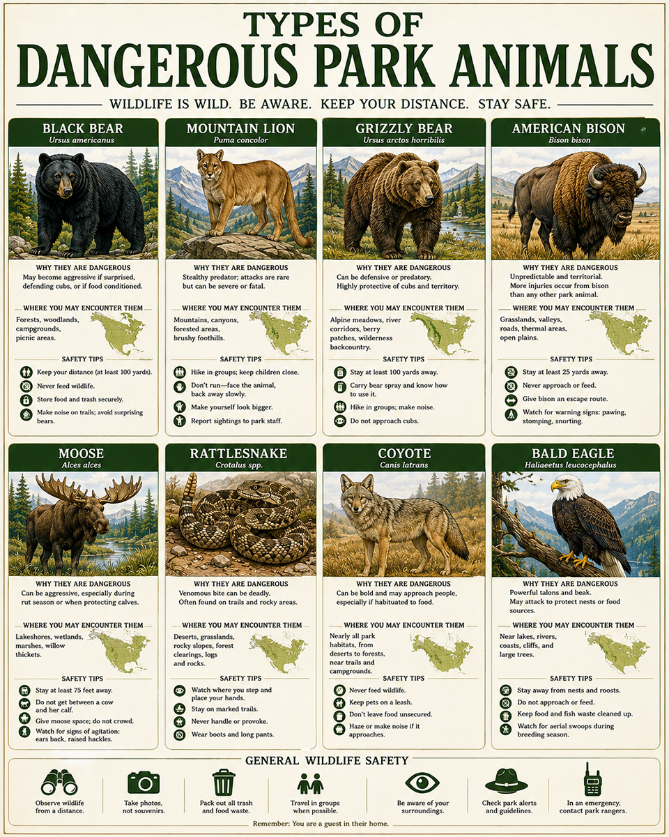 Chart - Types of Dangerous Park Animals - Infographic Poster