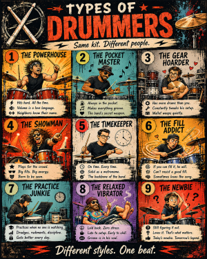 Chart - Types of Drummers - Gift Shop Artwork