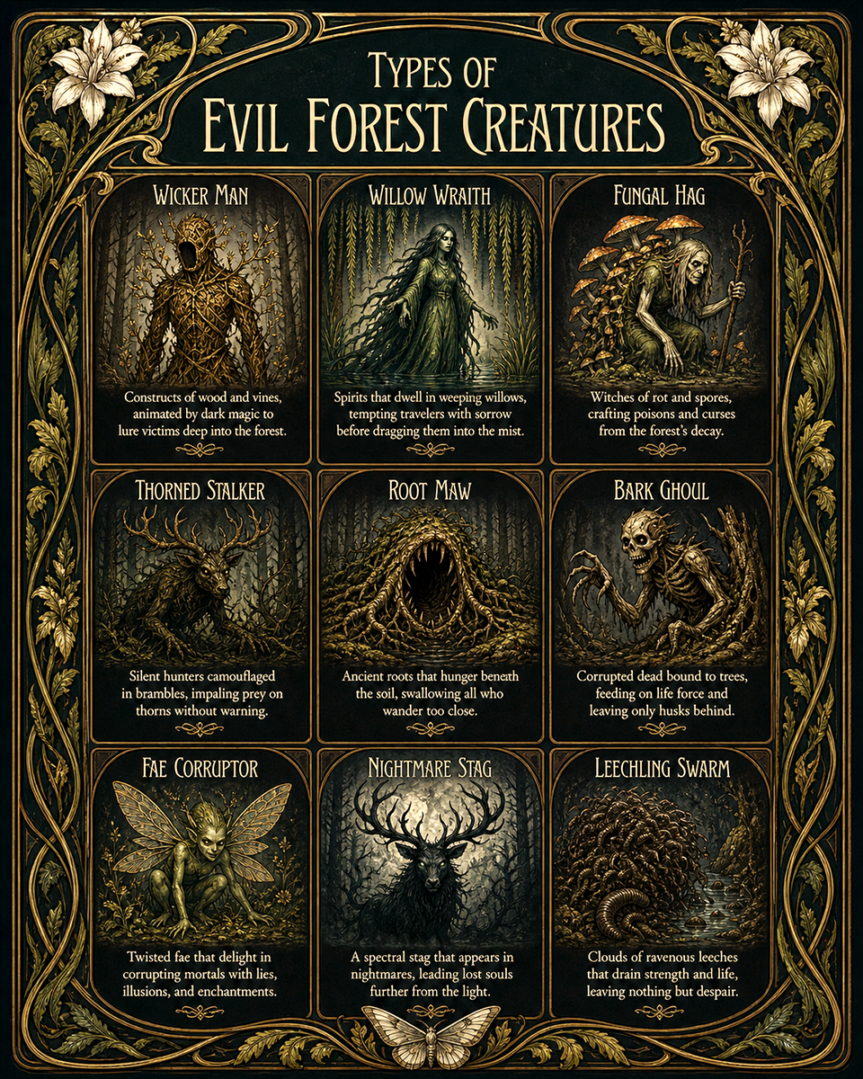 Chart - Types of Evil Forest Creatures - Art Nouveau Style