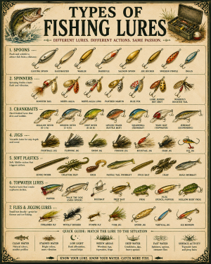 Chart - Types of Fishing Lures - Vintage Infographic Poster