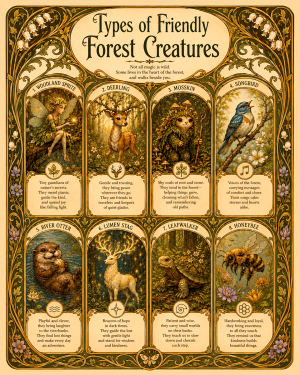 Chart - Types of Friendly Forest Creatures - Art Nouveau Style