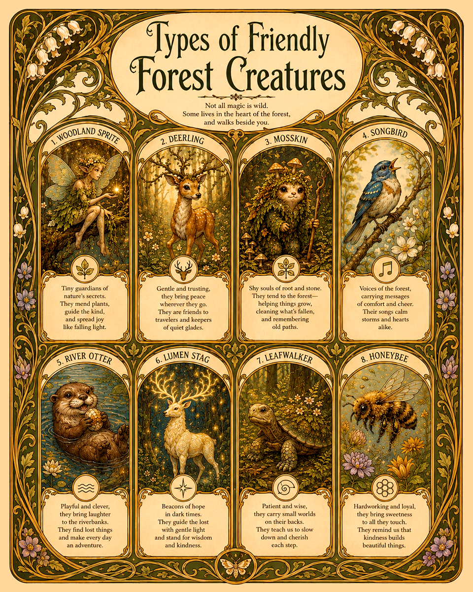 Chart - Types of Friendly Forest Creatures - Art Nouveau Style
