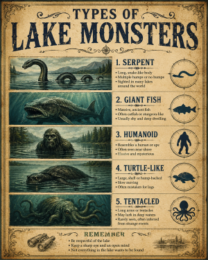 Chart - Types of Lake Monsters - Vintage Infographic Poster