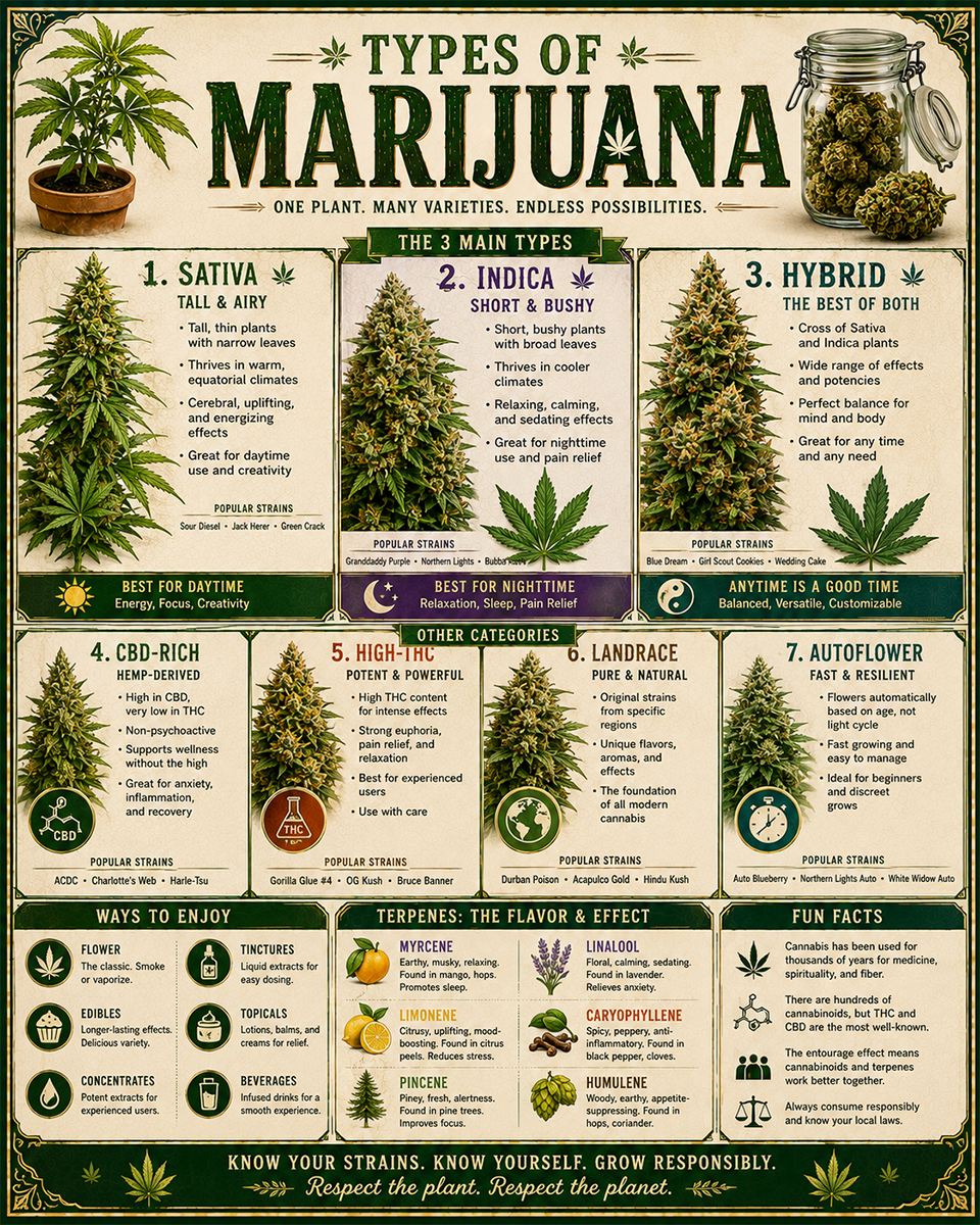 Chart - Types of Marijuana - Gift Shop Artwork