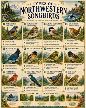 Chart - Types of Northwestern Songbirds - Gift Shop Artwork