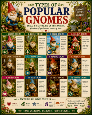 Chart - Types of Popular Gnomes - Vintage Infographic Poster