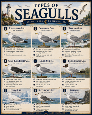 Chart - Types of Seagulls - Vintage Infographic Poster