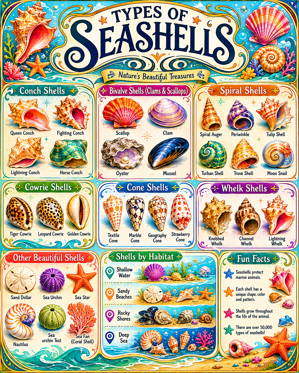 Chart - Types of Seashells - Gift Shop Artwork
