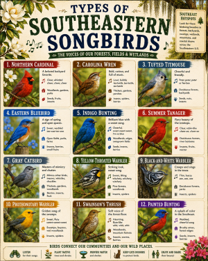 Chart - Types of Southeastern Songbirds - Gift Shop Artwork