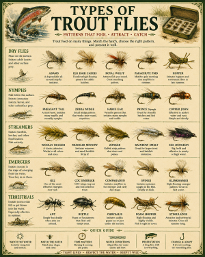 Chart - Types of Trout Flies - Vintage Infographic Poster