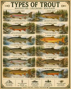 Chart - Types of Trout - Vintage Infographic Poster