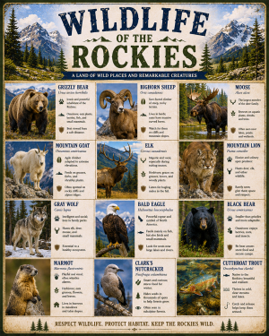 Chart - Wildlife of the Rockies - Vintage Infographic Poster