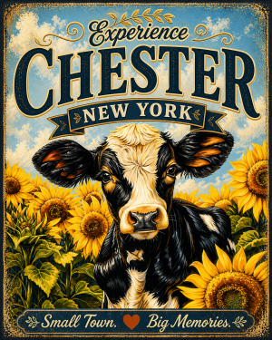 Chester New York - Sunflowers Cow Agri-Tourism Art Print