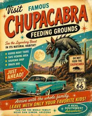 Chupacabra Feeding Grounds - Route 66 Parody Poster
