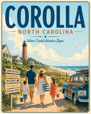 Coastal Artwork - Corolla Beach - North Carolina - Vintage Coastal Travel Poster