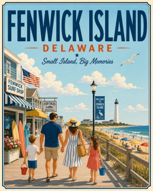 Coastal Artwork - Fenwick Island - Delaware - Vintage Coastal Travel Poster