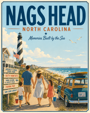 Coastal Artwork - Nags Head Beach - North Carolina - Vintage Coastal Travel Poster