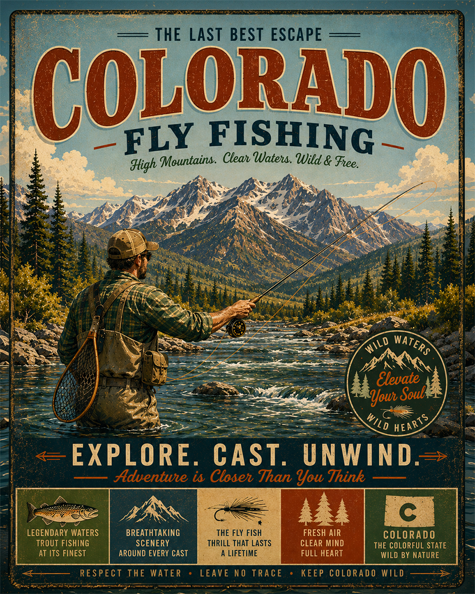 Colorado - Fly Fishing Vintage Retro Poster Art Print