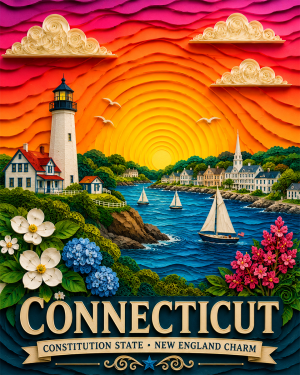 Connecticut Souvenir Art Print - Name Drop Destination Travel Poster