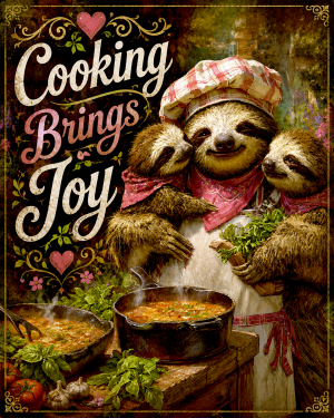 Cooking Brings Joy - Sloth - Whimsical Kitchen Wall Decor