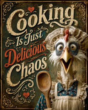 Cooking Is Just Delicious Chaos - Chicken - Whimsical Kitchen Wall Decor