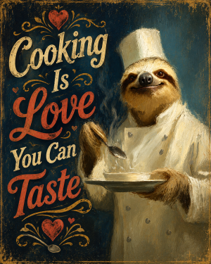 Cooking Is Love You Can Taste - Sloth - Whimsical Kitchen Wall Decor