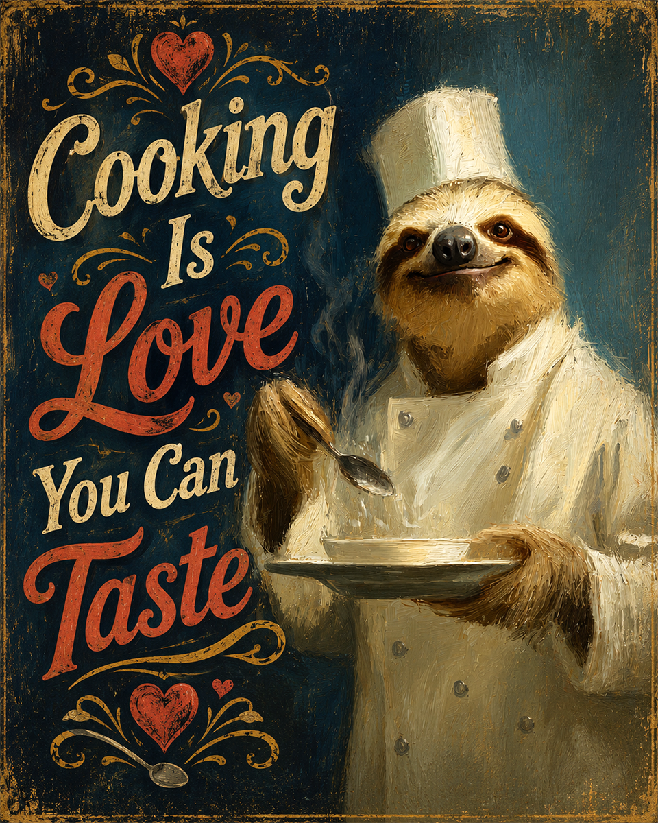 Cooking Is Love You Can Taste - Sloth - Whimsical Kitchen Wall Decor