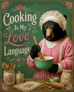 Cooking Is My Love Language - Black Bear - Whimsical Kitchen Wall Decor