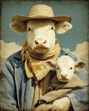 Cowboy Brian with Baby Benjamin - Cow Art Print