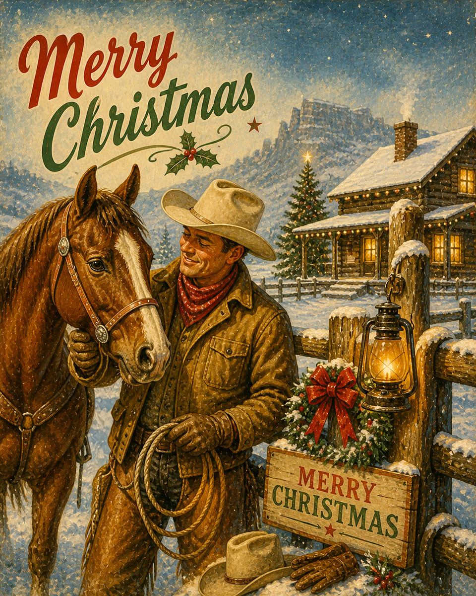 Cowboy Home for X-Mas - Christmas Art Prints