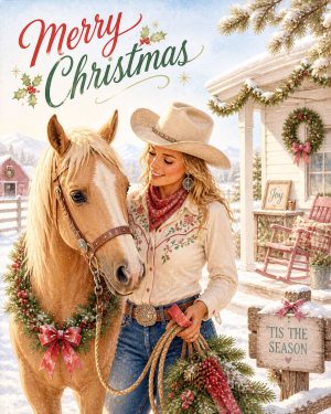 Cowgirl Home for X-Mas - Christmas Art Prints