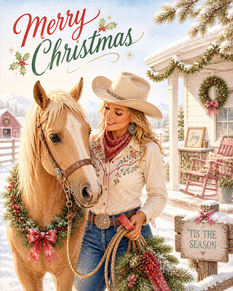 Cowgirl Home for X-Mas - Christmas Art Prints