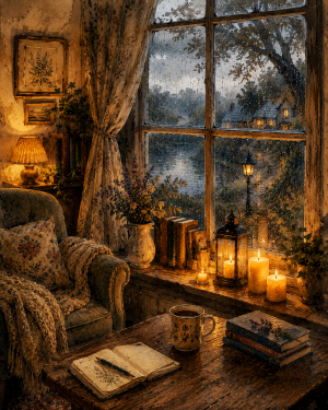 Cozy on a Rainy Afternoon - Cottagecore Art Prints
