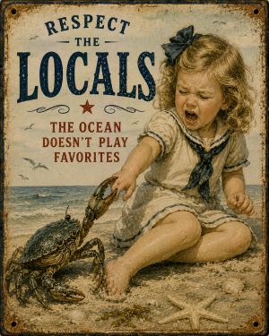 Crab Pinching Young Girl - Coastal Nautical Nostalgia