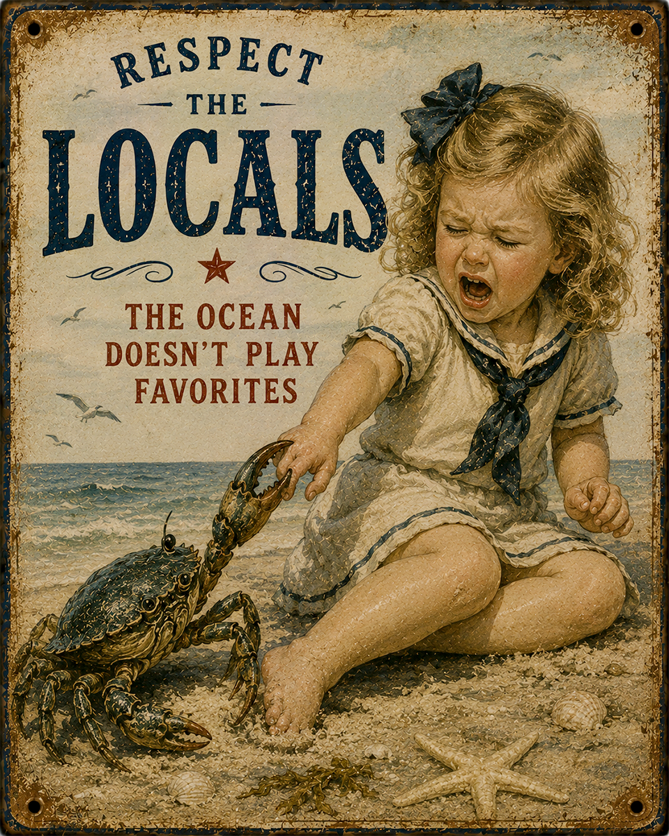 Crab Pinching Young Girl - Coastal Nautical Nostalgia