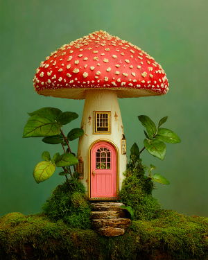 Crafted Fairy Home in Amanita Mushroom Aesthetic Art