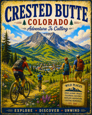 Crested Butte Arizona - Adventure Is Calling Art Print - Vintage Travel Poster Mountain Town Wilderness Wall Decor